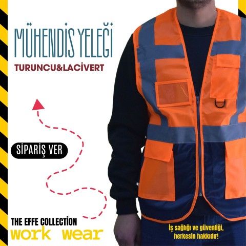 Mühendis İkaz Yeleği Turuncu&lacivert